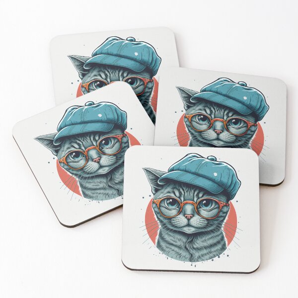 Item preview, Illustration of grey haired cat wearing hat and eyeglasses looking at the camera  designed and sold by KristinaNEL.