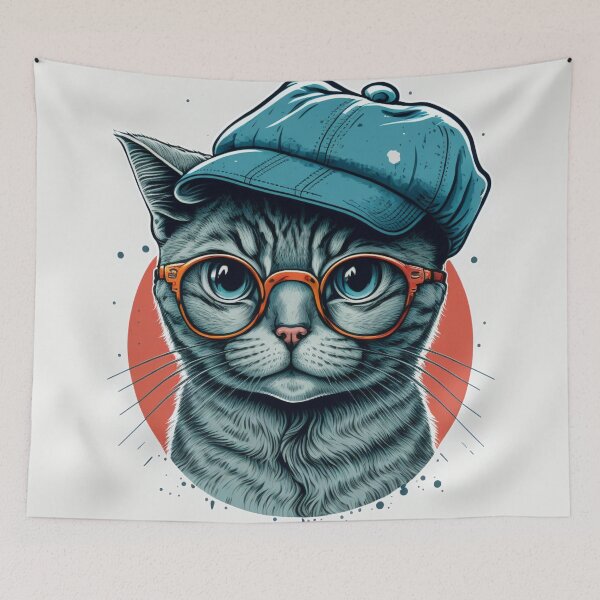 Item preview, Illustration of grey haired cat wearing hat and eyeglasses looking at the camera  designed and sold by KristinaNEL.