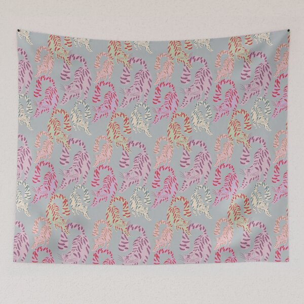 Item preview, Colorful Retro Tigers Pattern In Muted Colors Muted Teal designed and sold by scorpiolane.