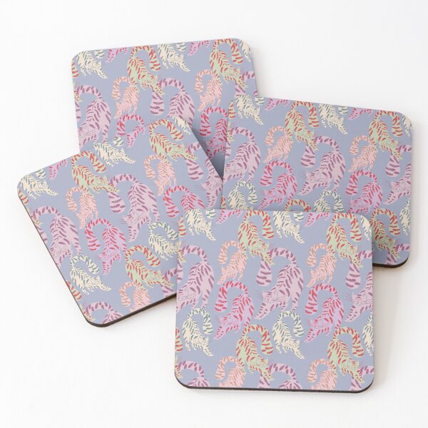 Item preview, Colorful Retro Tigers Pattern In Muted Colors Pigeon Blue designed and sold by scorpiolane.
