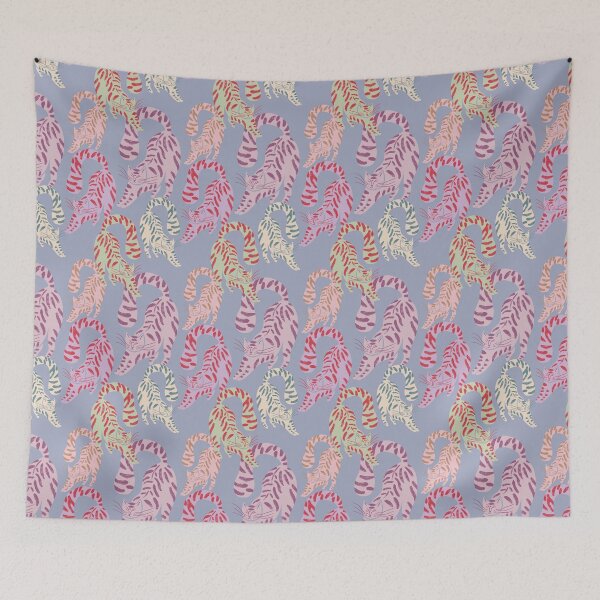 Item preview, Colorful Retro Tigers Pattern In Muted Colors Pigeon Blue designed and sold by scorpiolane.