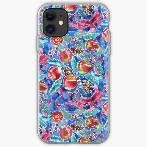 Watercolor Christmas Winter Apples Berries Fir Leaves Pinecones iPhone Soft Case
