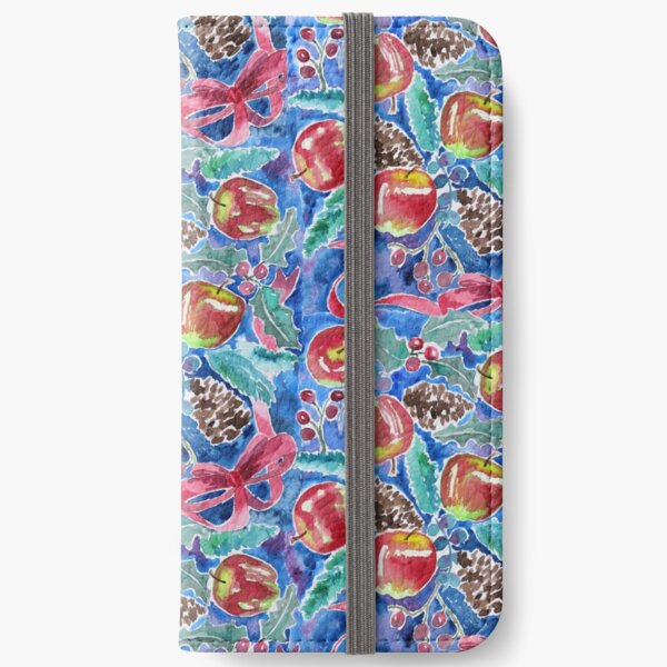 Watercolor Christmas Winter Apples Berries Fir Leaves Pinecones iPhone Wallet