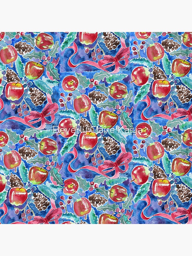 Watercolor Christmas Winter Apples Berries Fir Leaves Pinecones by beverlyclaire