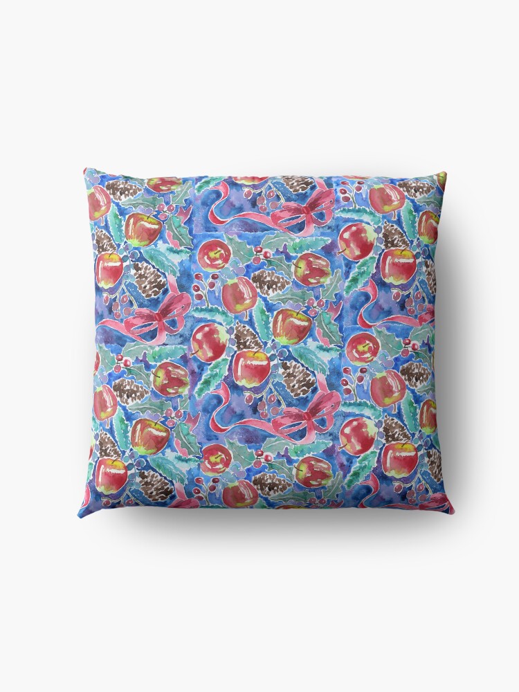 Alternate view of Watercolor Christmas Winter Apples Berries Fir Leaves Pinecones Floor Pillow