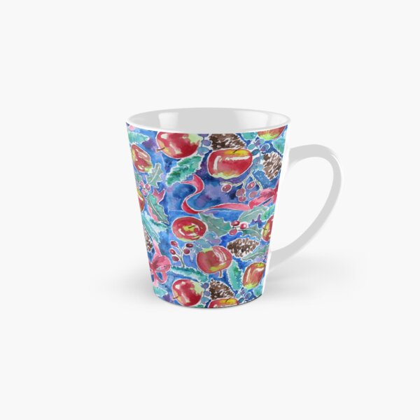 Watercolor Christmas Winter Apples Berries Fir Leaves Pinecones Tall Mug