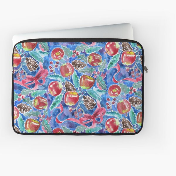 Watercolor Christmas Winter Apples Berries Fir Leaves Pinecones Laptop Sleeve