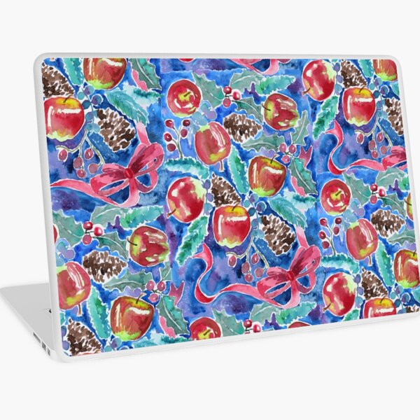 Watercolor Christmas Winter Apples Berries Fir Leaves Pinecones Laptop Skin