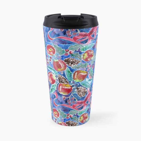 Watercolor Christmas Winter Apples Berries Fir Leaves Pinecones Travel Mug