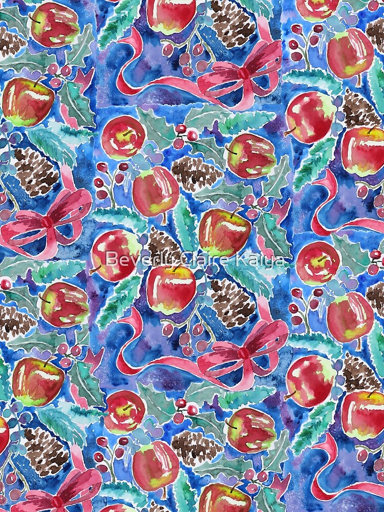 Watercolor Christmas Winter Apples Berries Fir Leaves Pinecones by beverlyclaire