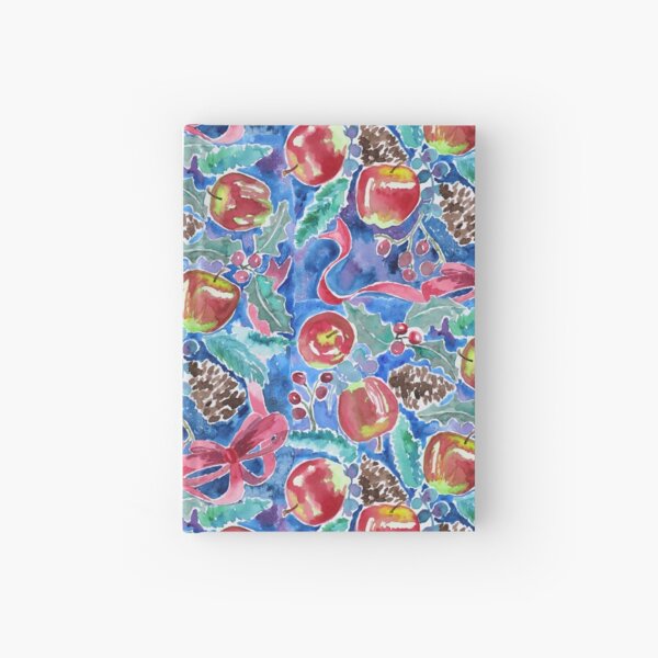 Watercolor Christmas Winter Apples Berries Fir Leaves Pinecones Hardcover Journal