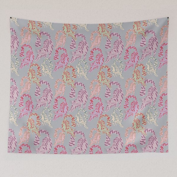 Item preview, Colorful Retro Tigers Pattern In Muted Colors Stone Blue designed and sold by scorpiolane.