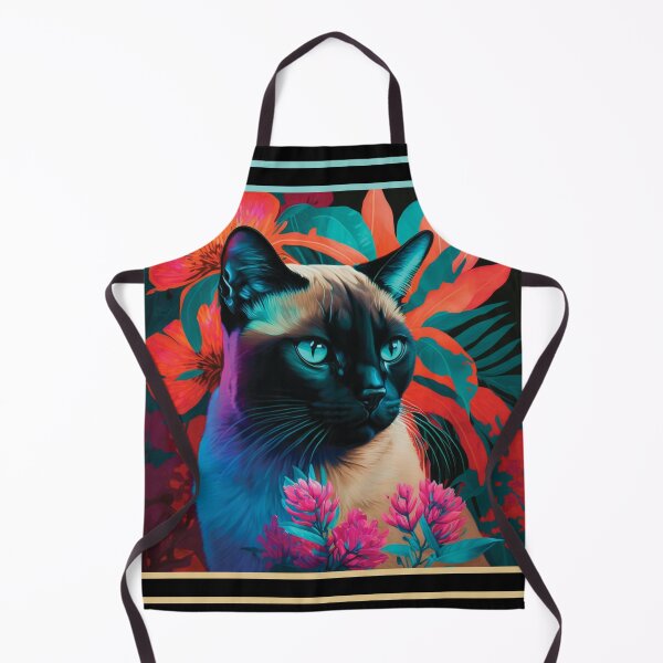 Item preview, Sneezy Siamese Cat Vibrant Tropical Flower Digital Oil Painting Portrait designed and sold by arthouseflunky.