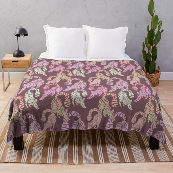 Item preview, Colorful Retro Tigers Pattern In Muted Colors Mulberry designed and sold by scorpiolane.