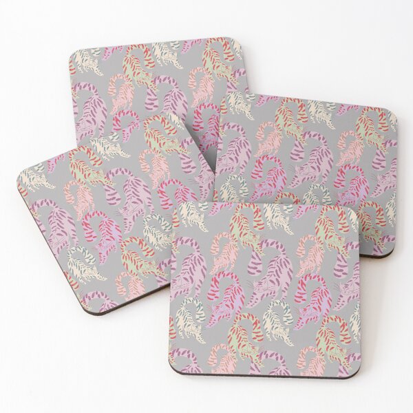 Item preview, Colorful Retro Tigers Pattern In Muted Colors Gray Taupe designed and sold by scorpiolane.