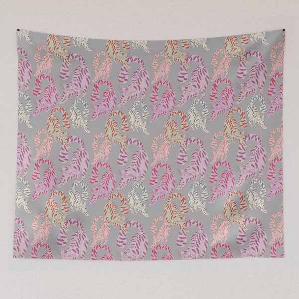 Item preview, Colorful Retro Tigers Pattern In Muted Colors Gray Taupe designed and sold by scorpiolane.
