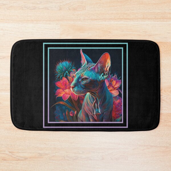 Item preview, Crotchety Sphynx Cat Vibrant Tropical Flower Digital Oil Painting Portrait designed and sold by arthouseflunky.