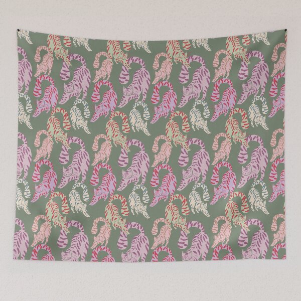 Item preview, Colorful Retro Tigers Pattern In Muted Colors Green designed and sold by scorpiolane.