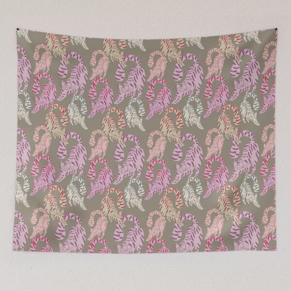 Item preview, Colorful Retro Tigers Pattern In Muted Colors Muted Green designed and sold by scorpiolane.