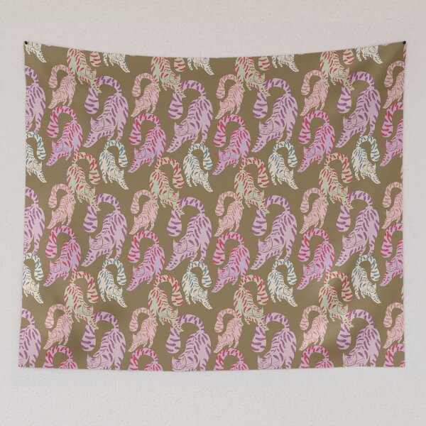 Item preview, Colorful Retro Tigers Pattern In Muted Colors Olive Brown designed and sold by scorpiolane.