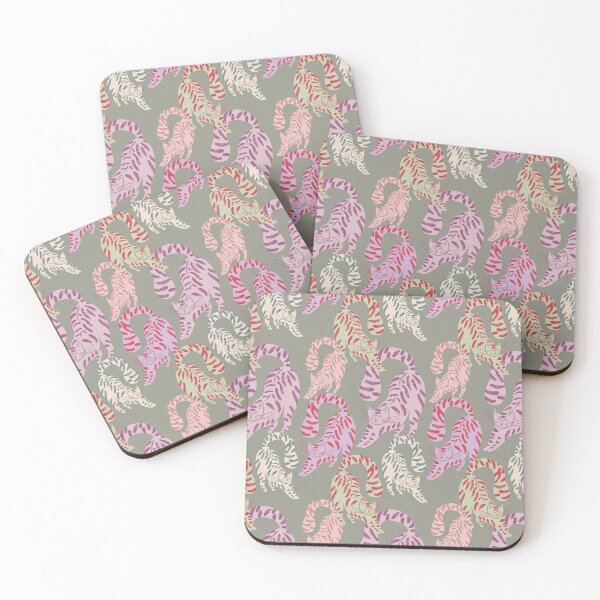 Item preview, Colorful Retro Tigers Pattern In Muted Colors Sage Green designed and sold by scorpiolane.