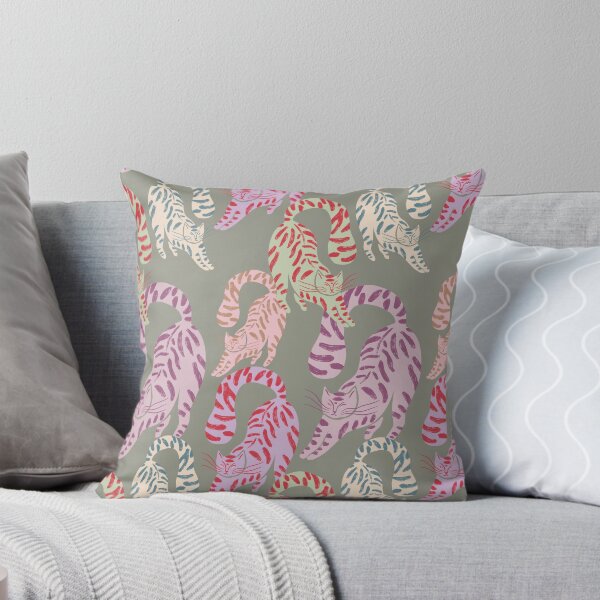 Aperçu de l'œuvre Colorful Retro Tigers Pattern In Muted Colors Sage Green créée et vendue par scorpiolane.
