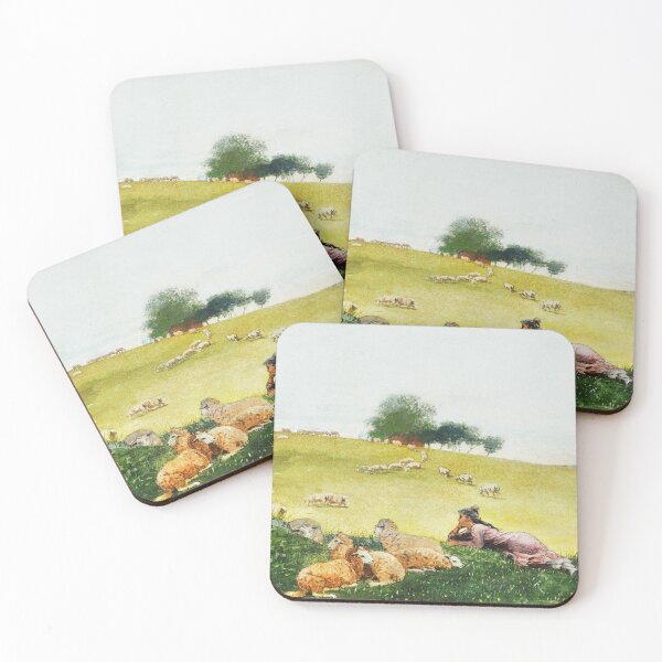 Item preview, Resting on a Hill With a Flock of Sheep designed and sold by VintageArtByIda.