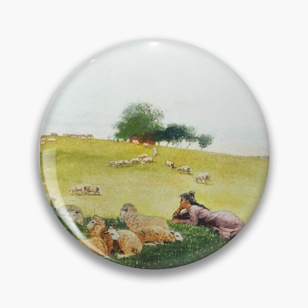 Item preview, Resting on a Hill With a Flock of Sheep designed and sold by VintageArtByIda.