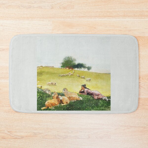 Item preview, Resting on a Hill With a Flock of Sheep designed and sold by VintageArtByIda.