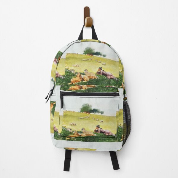Item preview, Resting on a Hill With a Flock of Sheep designed and sold by VintageArtByIda.