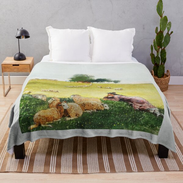 Item preview, Resting on a Hill With a Flock of Sheep designed and sold by VintageArtByIda.