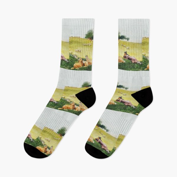 Item preview, Resting on a Hill With a Flock of Sheep designed and sold by VintageArtByIda.