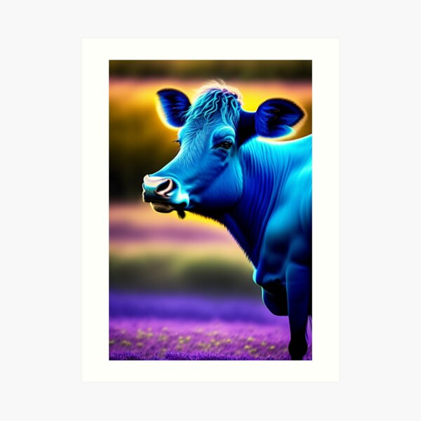 Colorful Cow Blue Cow Art Print Scottish Cow Wall Art Buffalo