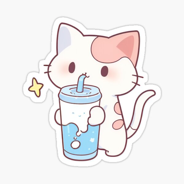 Item preview, Cat Drinking From a Cup - Cute Anime designed and sold by KawaiiDen.