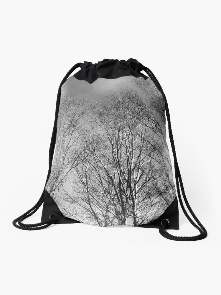 Thumbnail 1 of 3, Drawstring Bag, Dramatic Black and White Trees designed and sold by OneDayArt.