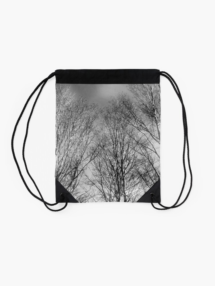 Thumbnail 2 of 3, Drawstring Bag, Dramatic Black and White Trees designed and sold by OneDayArt.