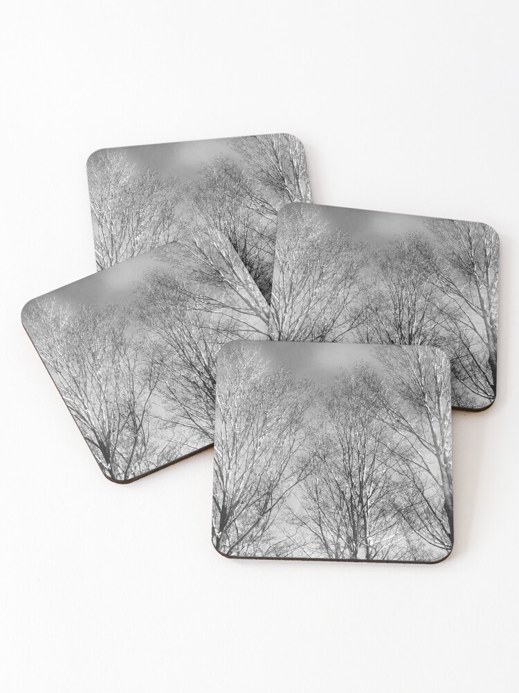 Thumbnail 1 of 5, Coasters (Set of 4), Dramatic Black and White Trees designed and sold by OneDayArt.