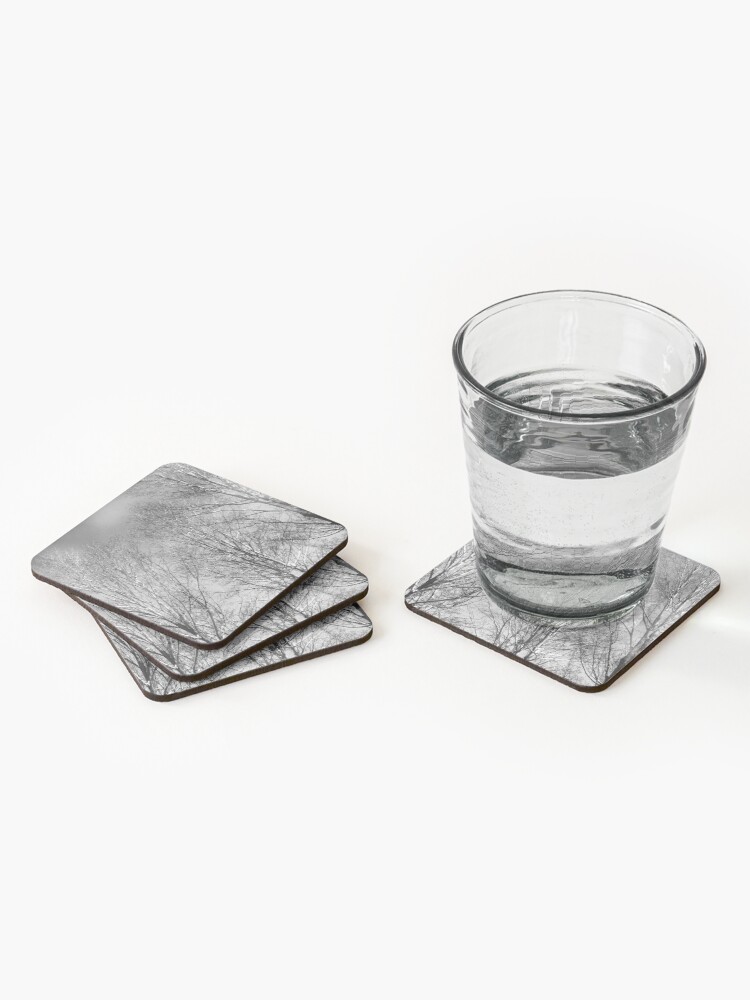 Thumbnail 2 of 5, Coasters (Set of 4), Dramatic Black and White Trees designed and sold by OneDayArt.