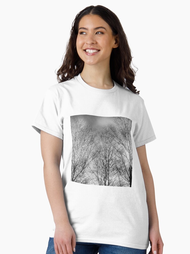 Thumbnail 2 of 7, Classic T-Shirt, Dramatic Black and White Trees designed and sold by OneDayArt.