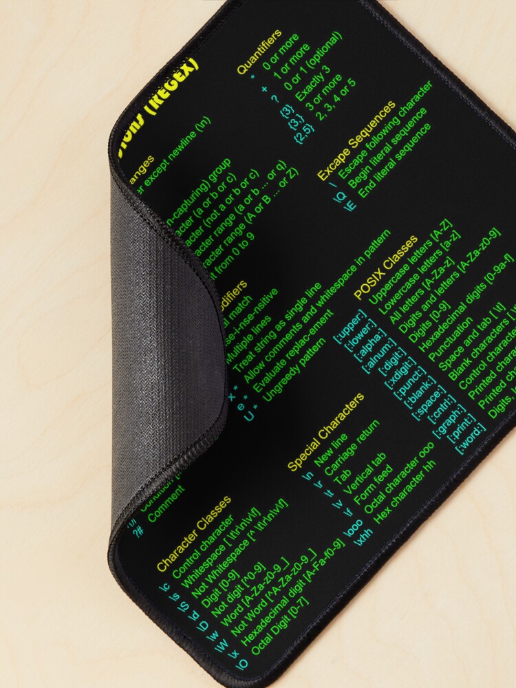 Sofocante intercambiar Resistente Regular Expressions Commands on dark Cheat Sheet " Mouse Pad for Sale by  Hack3rRunway | Redbubble