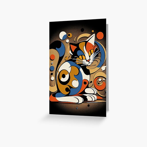 Mid Century Colorful Cat Abstract Art Print Painting Wall Decor