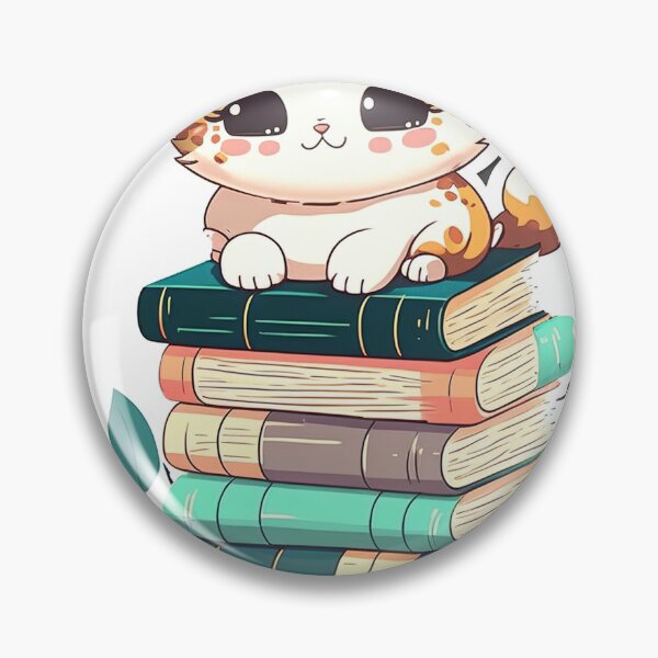Artikelvorschau, Nette Katze auf Stapel Büchern entworfen und verkauft von StickerSector.
