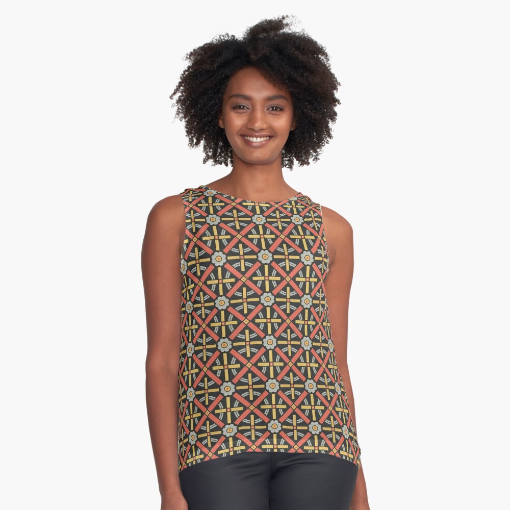 Bold geometric retro pattern designed by Christopher Dresser – State Library Victoria Sleeveless Top