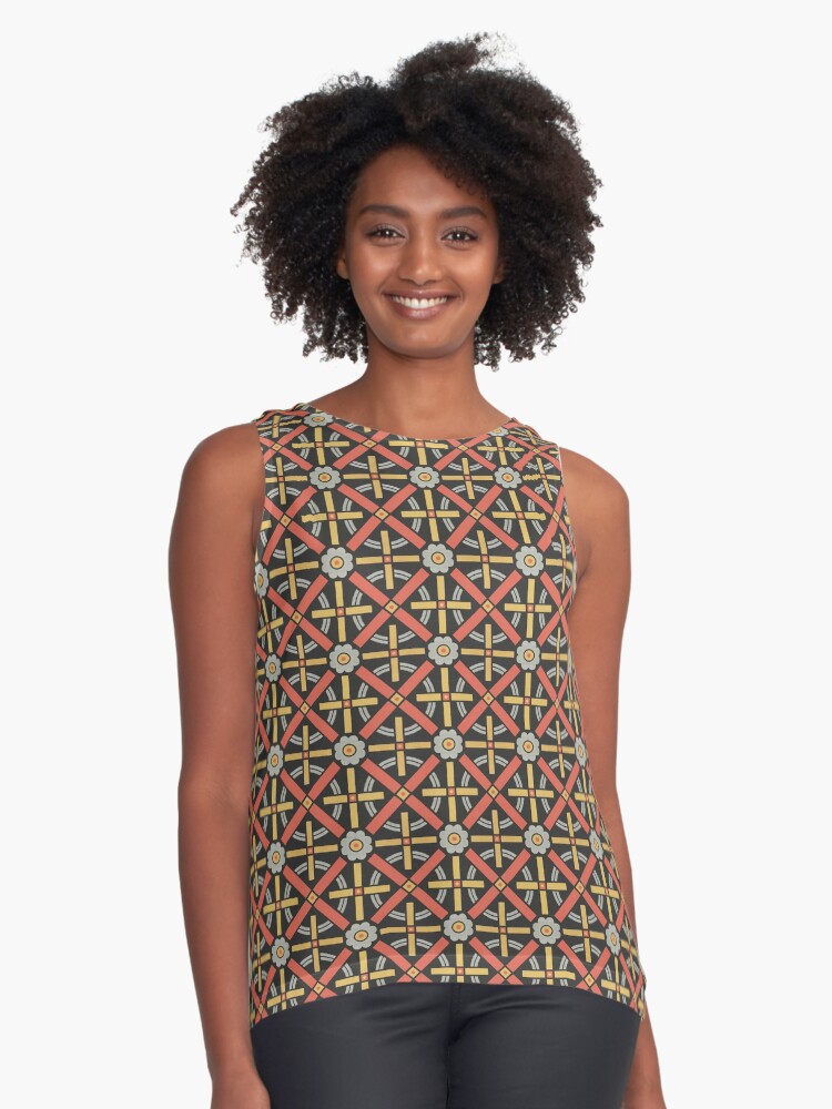 Thumbnail 1 of 6, Sleeveless Top, Bold geometric retro pattern designed by Christopher Dresser – State Library Victoria designed and sold by StateLibraryVic.