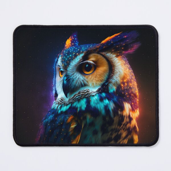 Item preview, Good Ol' Owl Critter Magnificent Owl Gazing at the Colorful Starry Sky showing how majestic and wise this critter is. designed and sold by SeaStories88.