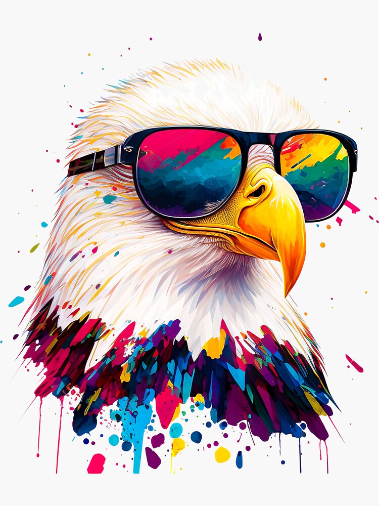 Bald eagle wearing sunglasses glasses pop art Sticker