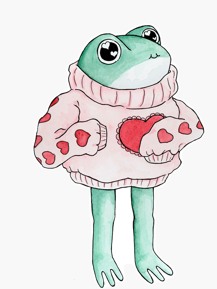 Thumbnail 3 of 3, Sticker, Heart Sweater Frog designed and sold by Paigeonapage.
