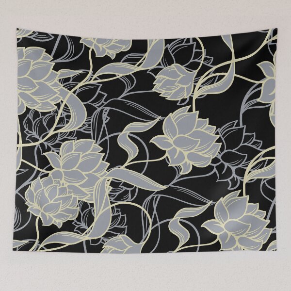 Item preview, Elegant silver and grey flowers on a black background  designed and sold by Flowerartlovers.