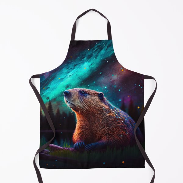 Item preview, Good Ol' Beaver Critter Magnificent Beaver Gazing at the Colorful Starry Sky showing how majestic and hard-working this critter is. designed and sold by SeaStories88.