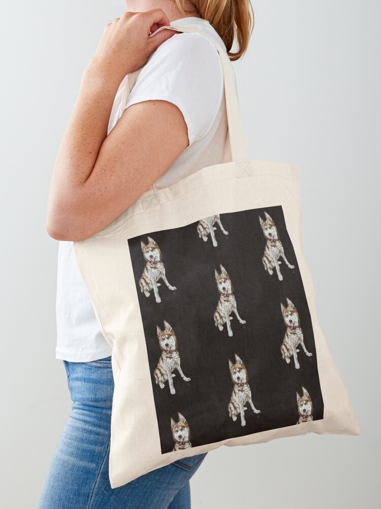 Illustrated Siberian Husky Linen Tote Bag